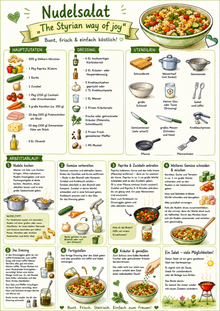 Umfangreiche Illustration des Nudelsalats