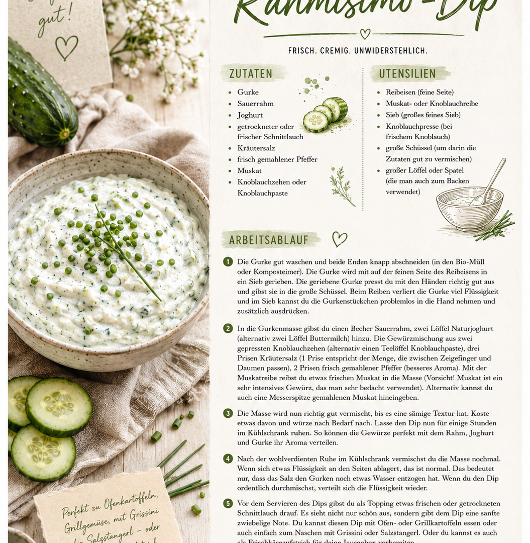 Illustriertes Gurken-Rahmdip-Rezept