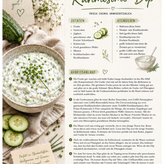 Illustriertes Gurken-Rahmdip-Rezept